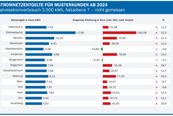 E-Control: Stromnetzentgelte erhöhen sich für 2024