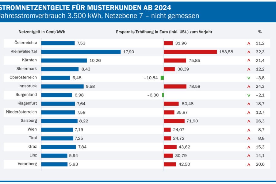 E-Control: Stromnetzentgelte erhöhen sich für 2024